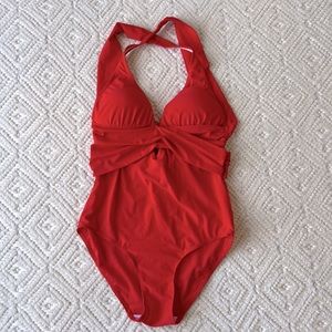 Sexy women’s one piece red bathing suit, size Large